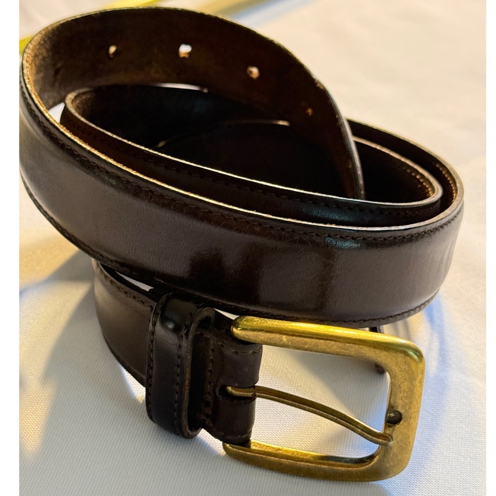 Clarks Mens Belt 36 Brown Italian Leather Made USA Solid Brass Buckle Vintage